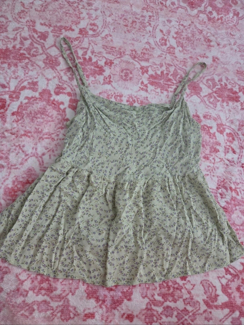 Spaghetti Strap Floral Peplum Tank Top - Light Sage
